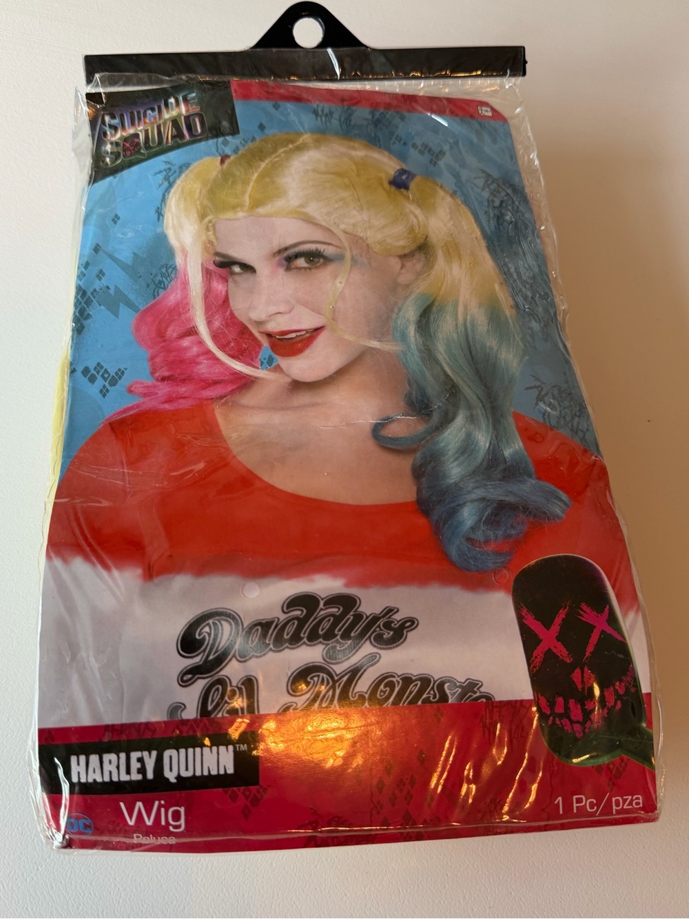 Harley Quinn Synthetic Wig Halloween Cosplay Pink Blue Suicide Squad Adult Size